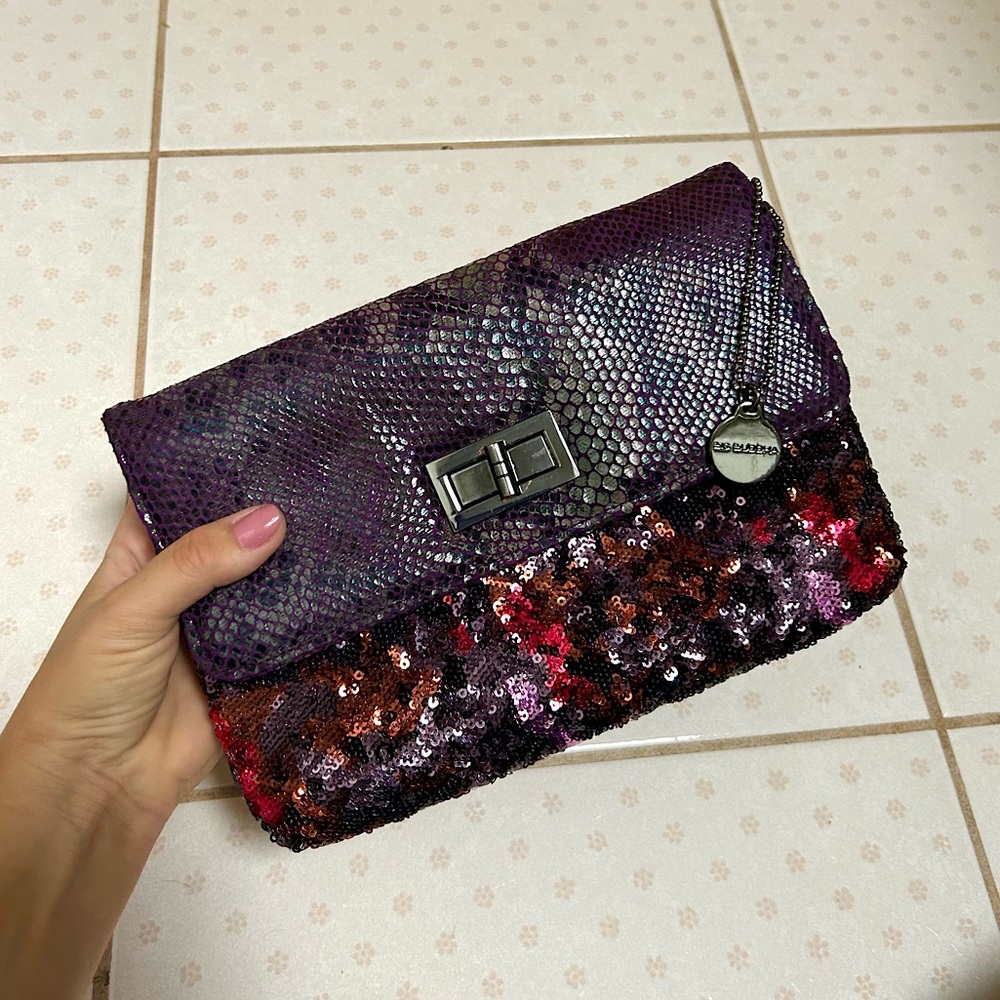 Snake Print & Sequin Clutch Purse